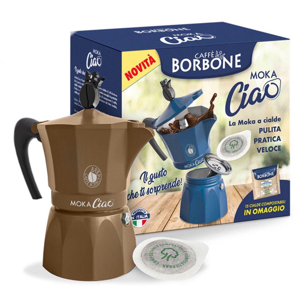 MokaCiao - caffettiera da 3 tazze con 15 cialde OMAGGIO