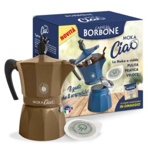 MokaCiao - caffettiera da 3 tazze con 15 cialde OMAGGIO