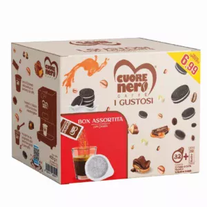 Box Assortita con 32 Cialde Caffè e 32 Bustine Solubili Aromatizzate I GUSTOSI