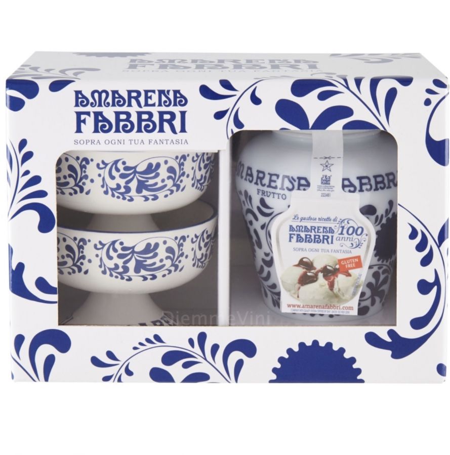 Confezione Vaso di Amarena da 600 gr + 2 Coppette Decorate Fabbri
