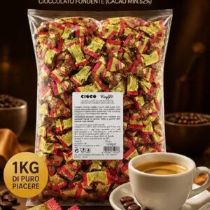 Crispo Ciocco Caffè 1kg - Chicchi di Caffè Tostati Ricoperti di Cioccolato Fondente - Snack Gourmet Incartati Singolarmente - Praline al Coffee Ideali per Eventi, Bar e Ufficio